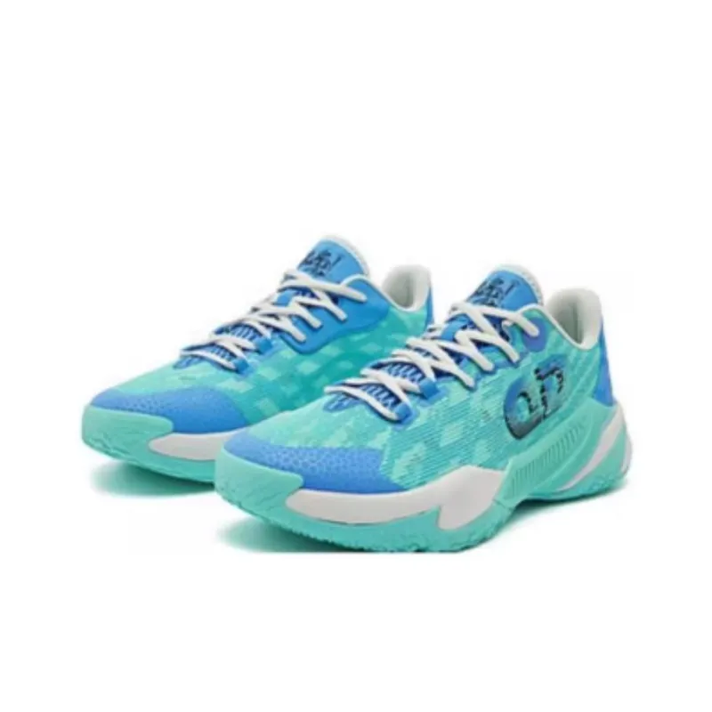QIAODAN Anti Slip Wear Resistant Low Top Basketball Shoes Men's Frozen Blue-2