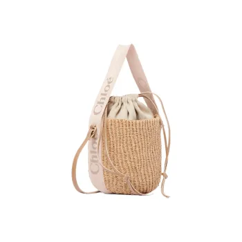 Chloe Woody Calfskin Basket Bag Shoulder Bag Crossbody Bag Handbag Small Size Women's Nude Pink