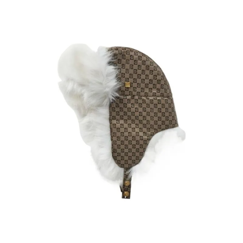 BALMAIN Canvas Faux Fur Trapper Hats Men's Brown-1