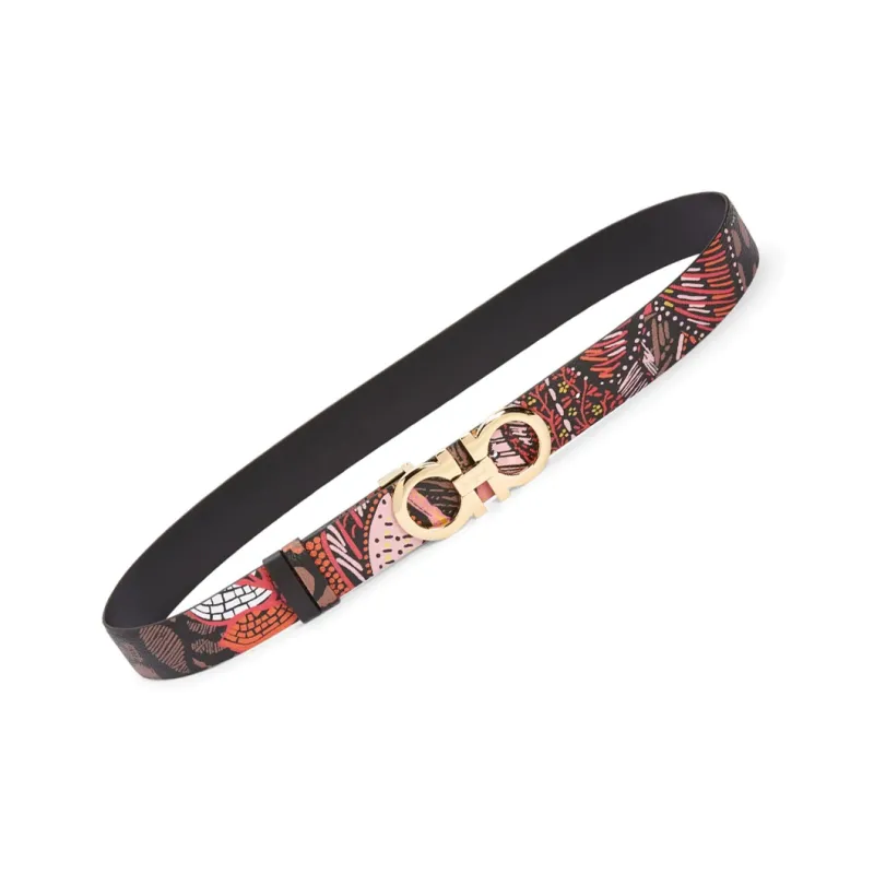 FERRAGAMO Printed Pattern Plate Buckle Leather Belts Women's Multicolor Width: 3CM-1