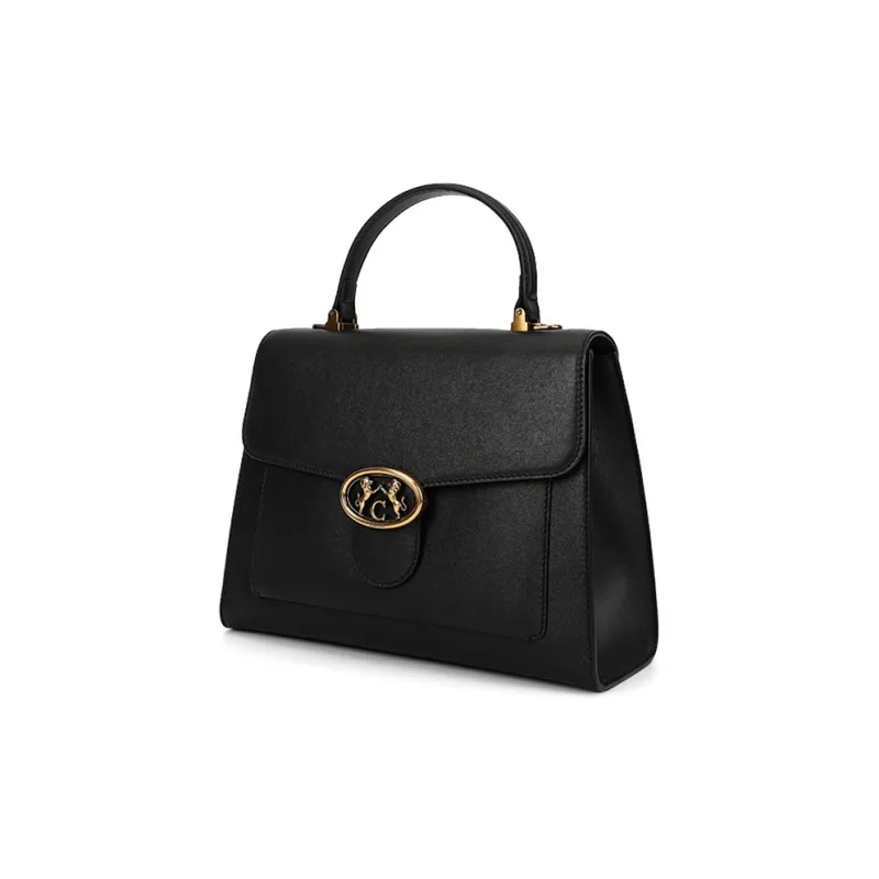 COOGI Cow Leather Handbag, Shoulder Bag Women's Black/Ecru-1