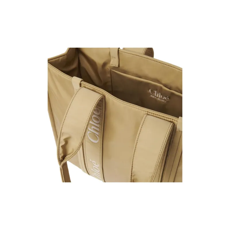 Chloe Woody Recycled Nylon Tote Bag, Shopping Bag, Shoulder Bag, Handbag Tubas Women's Hot Sand-4