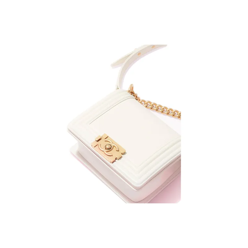 CHANEL Leboy Leather Shoulder Bag, Crossbody Bag Mini Women's White-3