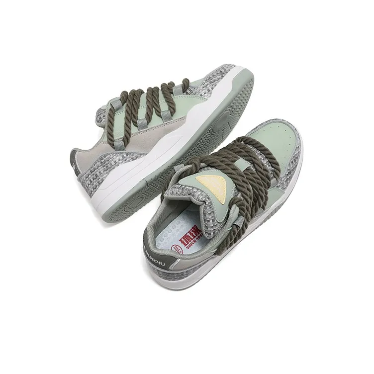 HUANQIU Abrasion Resistant Lightweight Slip Resistant Low Top Skateboard Shoes Unisex Tea Green-3