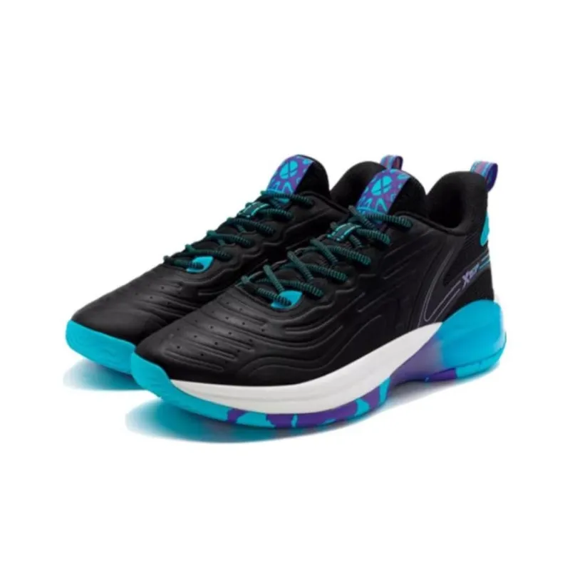 XTEP Cushioning Anti Slip And Wear Resistant Low Top Basketball Shoes Men's Black Blue-2