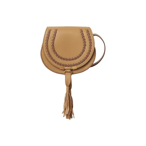 Chloe Marcie Napa Lambskin Saddle Bag, Shoulder Bag, Crossbody Bag Small Size Women's Cream Brown