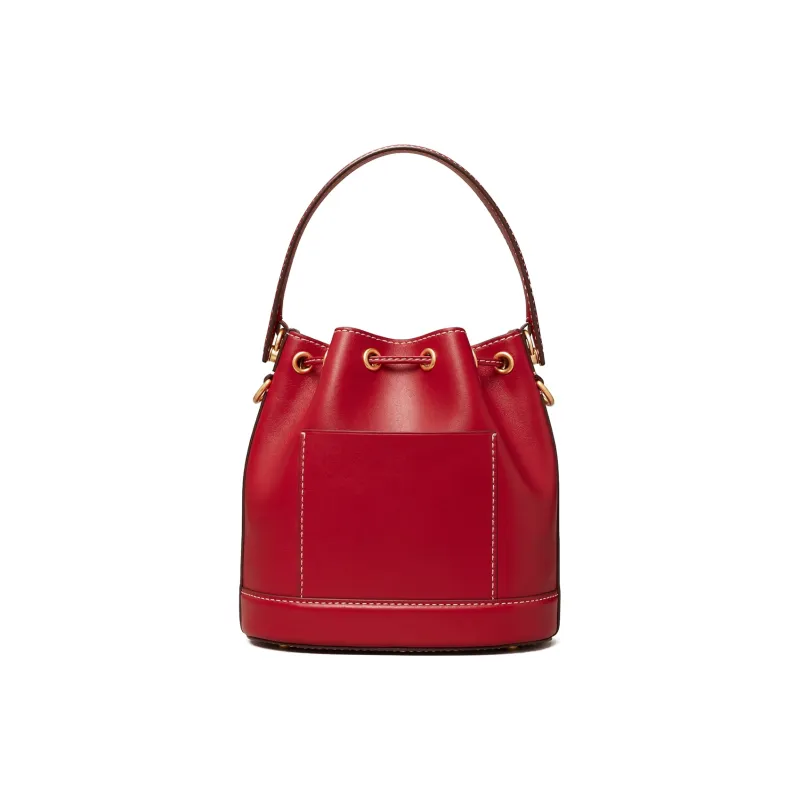 TORY BURCH Leather Bucket Bags Shoulder Bag Crossbody Bag Handbag Women's Conservative Red-2
