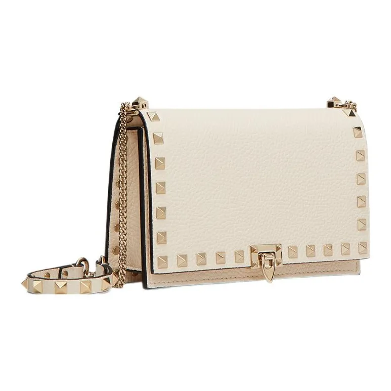 Valentino Rockstud Calfskin Small Square Bag Crossbody Bag Shoulder Bag Women's Light Ivory White-2