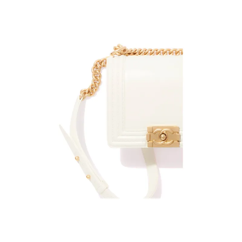 CHANEL Leboy Leather Shoulder Bag, Crossbody Bag Mini Women's White-4