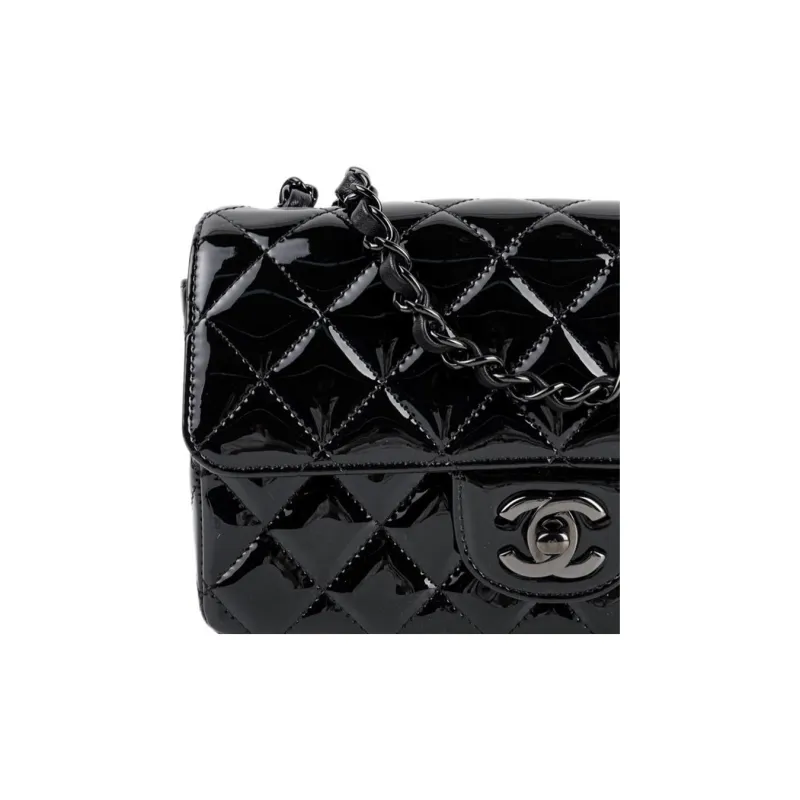 CHANEL Cow Patent Leather Flap Bag, Shoulder Bag, Crossbody Bag Mini Women's Black-4