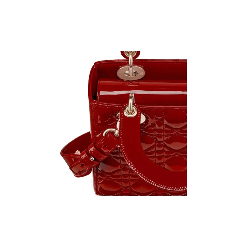 DIOR Lady Dior Patent Leather, Cow Leather Lady Dior Bag, Shoulder Bag, Handbag Trumpets Women's Cherry Red-4