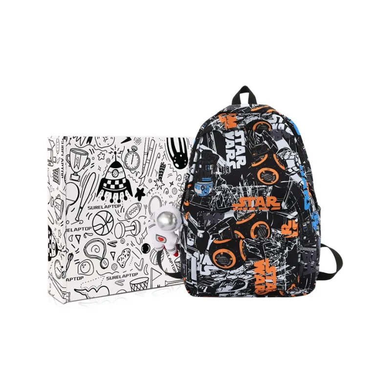 SURELAPTOP Nylon Backpack Unisex Black/Blue & White/Orange & White-1