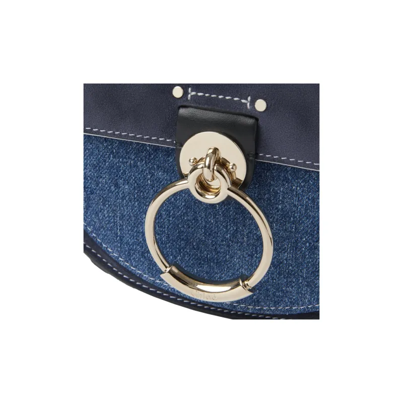 Chloe Tess Denim With Calfskin Shoulder Bag Crossbody Bag Small Size Women's Denim-4