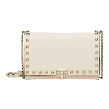 Valentino Rockstud Calfskin Small Square Bag Crossbody Bag Shoulder Bag Women's Light Ivory White