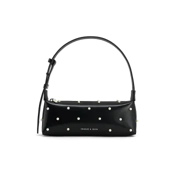 CHARLES&KEITH Cow Leather Baguette Shoulder Bag Trumpets Women's Black