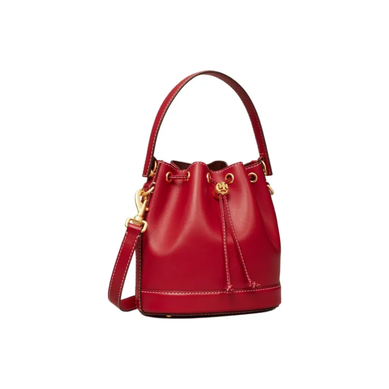 TORY BURCH Leather Bucket Bags Shoulder Bag Crossbody Bag Handbag Women's Conservative Red-1