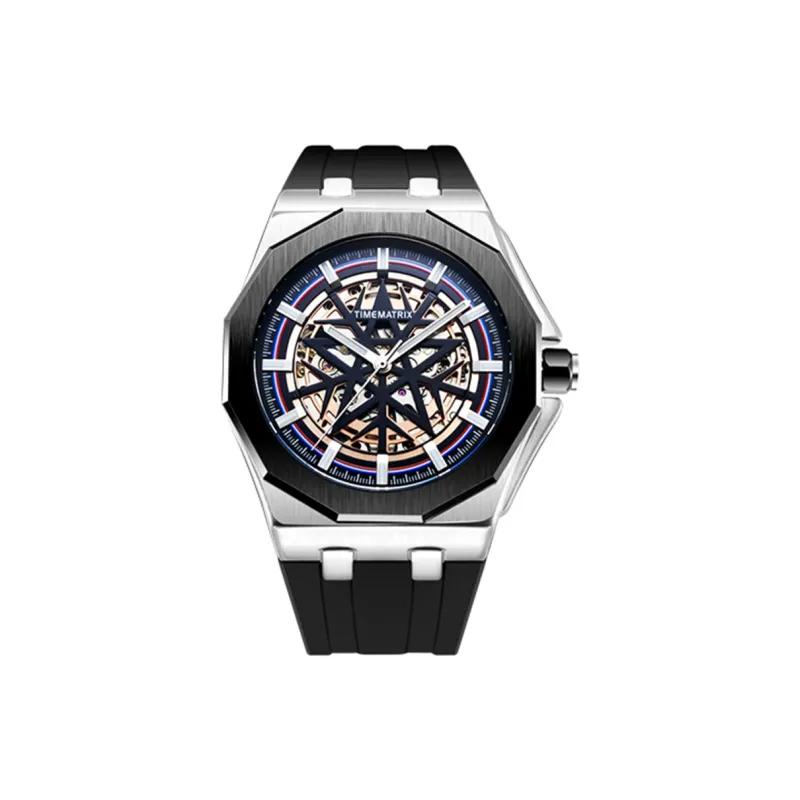 TIMEMATRIX Wrist Watch Mechanical Movement Silicone Strap Black Dial Men's Watches-4