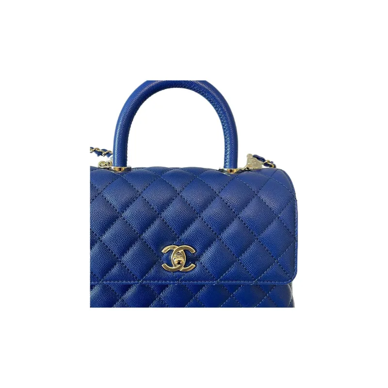 CHANEL Coco Handle Caviar Calfskin Flap Bag, Chain Handbag, Shoulder Bag, Crossbody Bag Women's Blue-3