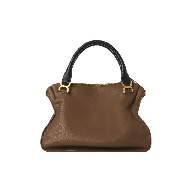 Chloe Marcie Grained Calfskin Handbag Large Size Women's Tan-2