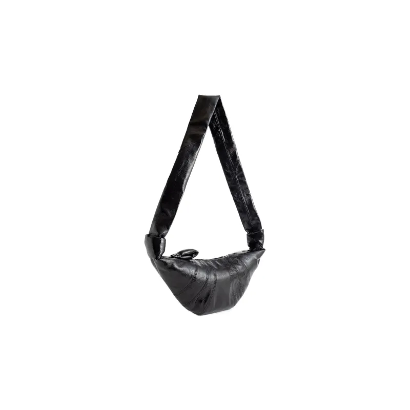 Lemaire Croissant Series Coated Cotton Croissant Bag Goat Horn Bag Crossbody Bag Shoulder Bag Small Size Unisex Black-1