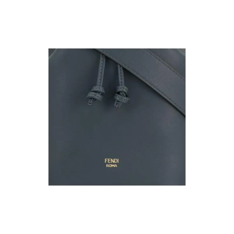 FENDI Calfskin Drawstring Bucket Bags Shoulder Bag Crossbody Bag Women's Blue Gray-3