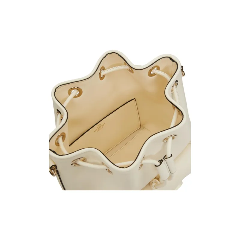 Valentino Locò Calfskin Bucket Bag, Handbag, Shoulder Bag, Crossbody Bag Women's Ivory White-5