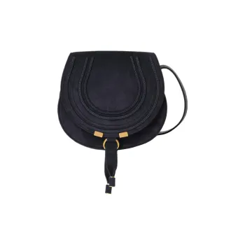 Chloe Marcie Suede Calfskin Saddle Bag, Shoulder Bag, Crossbody Bag Trumpets Women's Midnight Blue