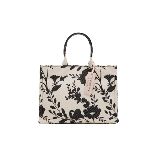 COCCINELLE Jacquard Fabric With Leather Tote Bag Shopping Bag Handbag Medium Size Women's High-Fat Butter/Black