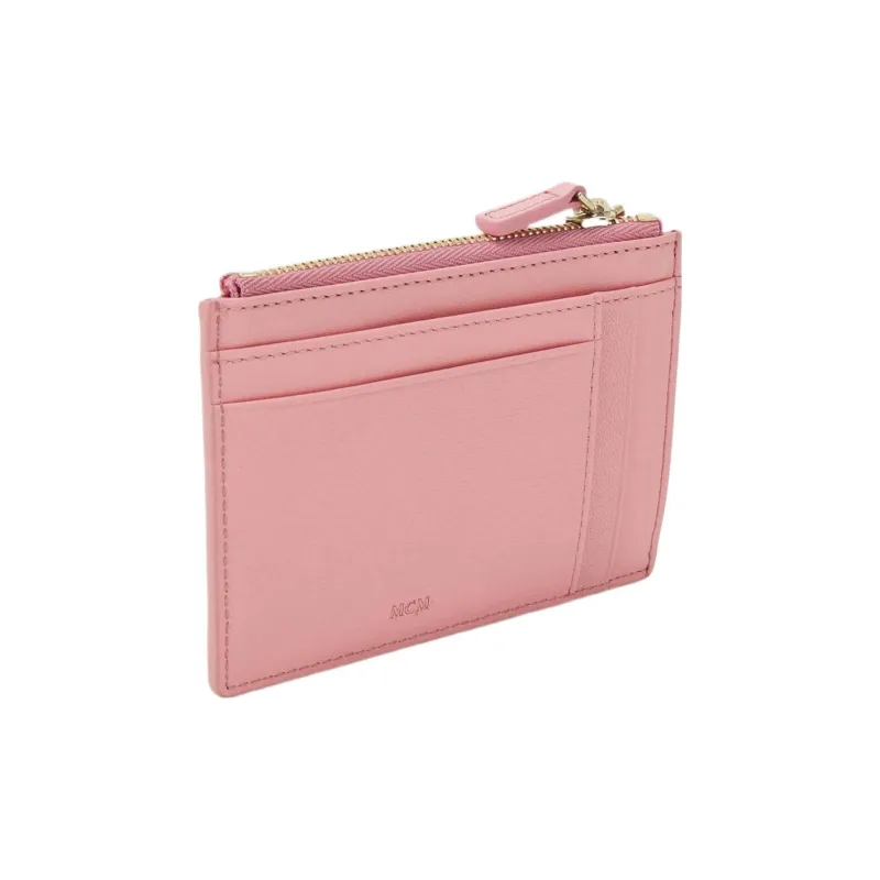 MCM Aren Canvas With Leather Card Holder Wallet Women's Pink-3