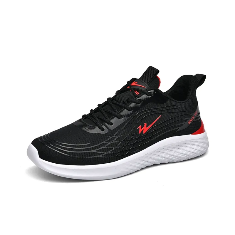 Binary Abrasion Resistant Slip Resistant Low Top Running Shoes Men's Black Red-1