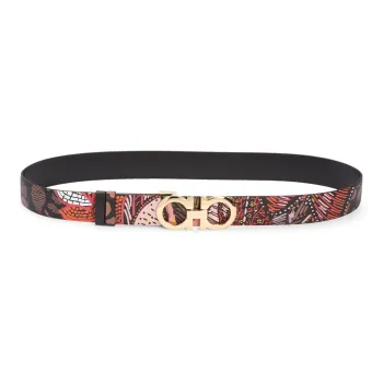 FERRAGAMO Printed Pattern Plate Buckle Leather Belts Women's Multicolor Width: 3CM