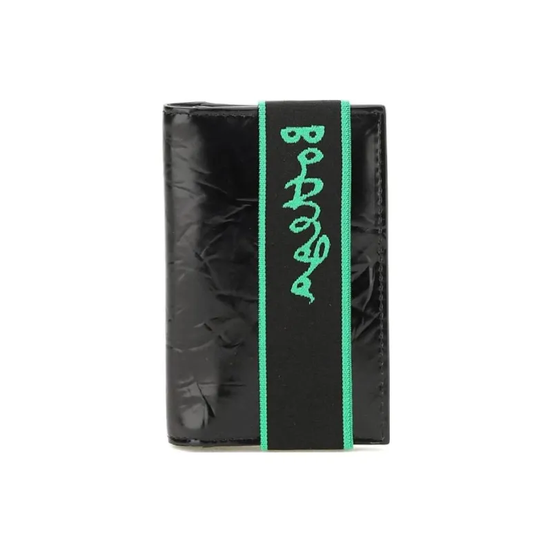 Bottega Veneta Elastic Band Bi fold Card Case Black / Green-0