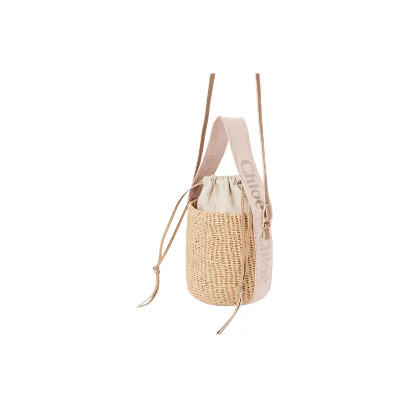 Chloe Woody Calfskin Basket Bag Shoulder Bag Crossbody Bag Handbag Small Size Women's Nude Pink-1