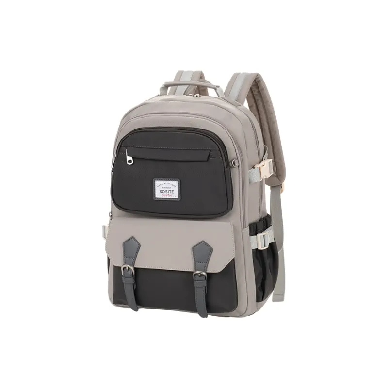 SOSITE Nylon Fabric Computer Backpack Medium Size Unisex Blue & Gray/Khaki/Black & Gray-8