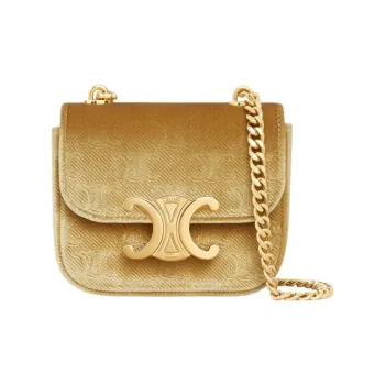 CELINE Velour Chain Bag Shoulder Bag Crossbody Bag Mini Women's Gold