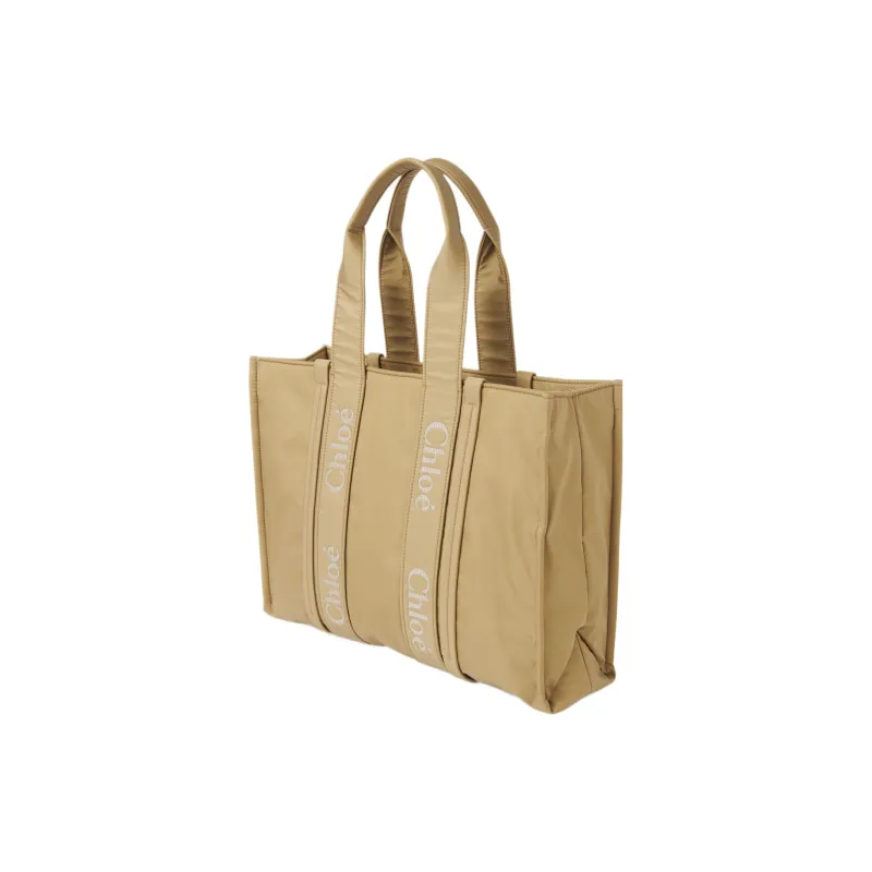 Chloe Woody Recycled Nylon Tote Bag, Shopping Bag, Shoulder Bag, Handbag Tubas Women's Hot Sand-1