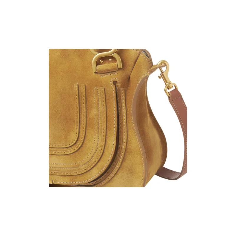 Chloe Marcie Suede Calfskin Shoulder Bag Crossbody Bag Handbag Women's Hunting Gold-2