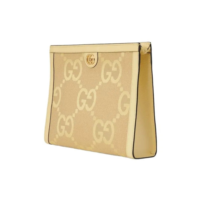 GUCCI Ophidia Canvas With Leather Clutch Women's Beige/Yellow-1