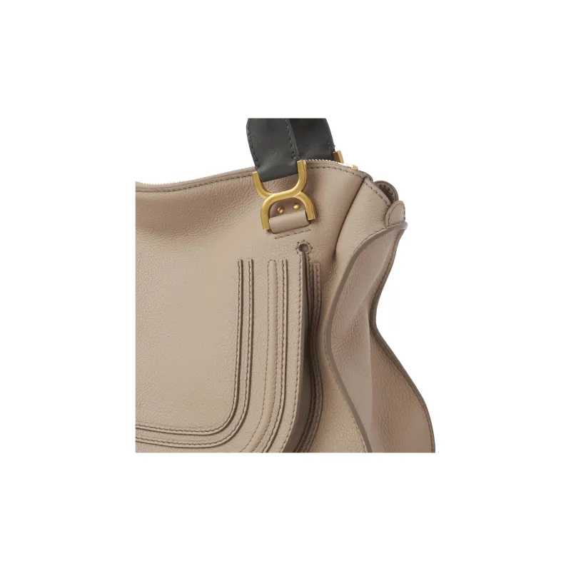 Chloe Marcie Natural Grained Calfskin Handbag Large Size Women's Heather Gray-2