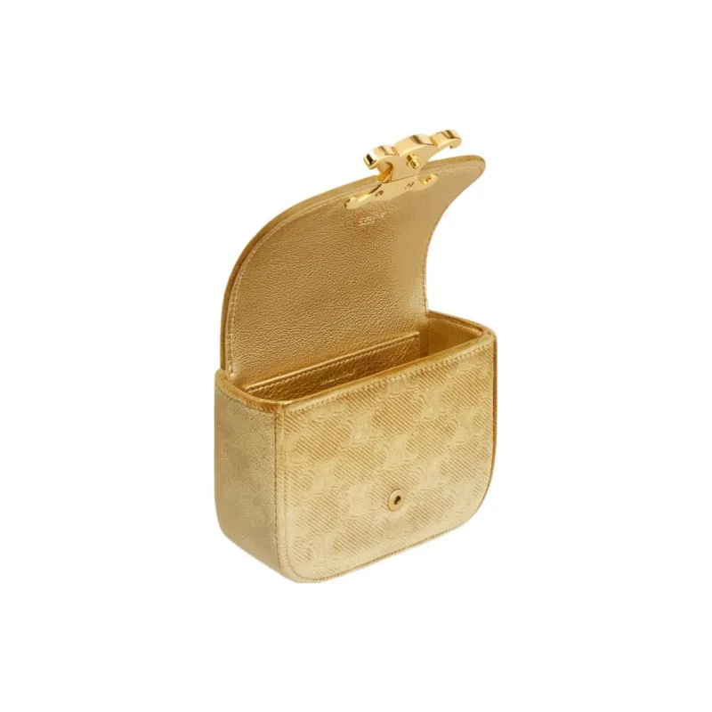 CELINE Velour Chain Bag Shoulder Bag Crossbody Bag Mini Women's Gold-3