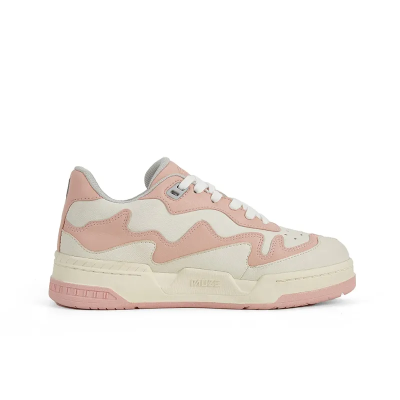 PAUZE Flame Anti Slip Wear Resistant Low Top Skateboard Shoes Unisex Beige Pink-1