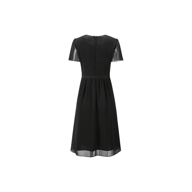 JZ Juzui Short Sleeved Dresses Women's Plain Black-1