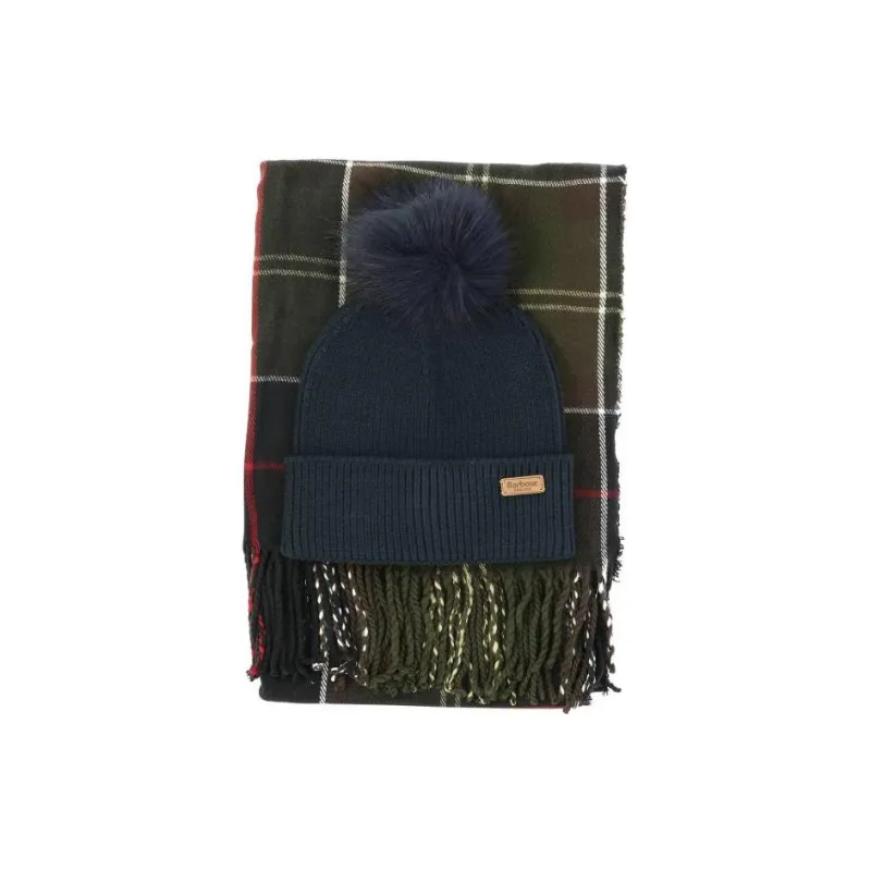 BARBOUR Tartan Scarf & Knitted Beanie Set-3