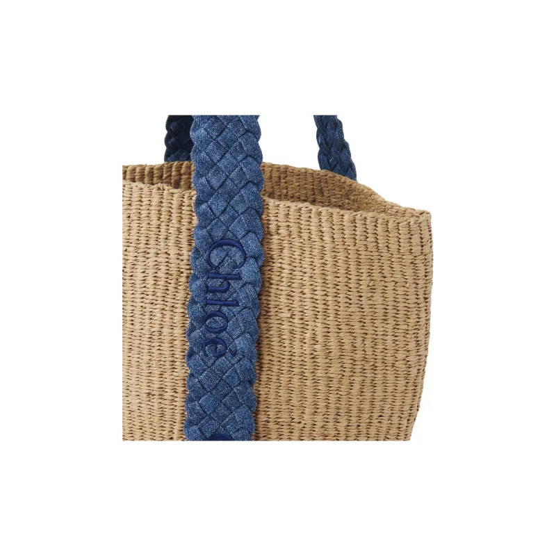 Chloe Woody Calfskin With Denim Basket Bag, Handbag, Shoulder Bag Women's Blue & Natural-2