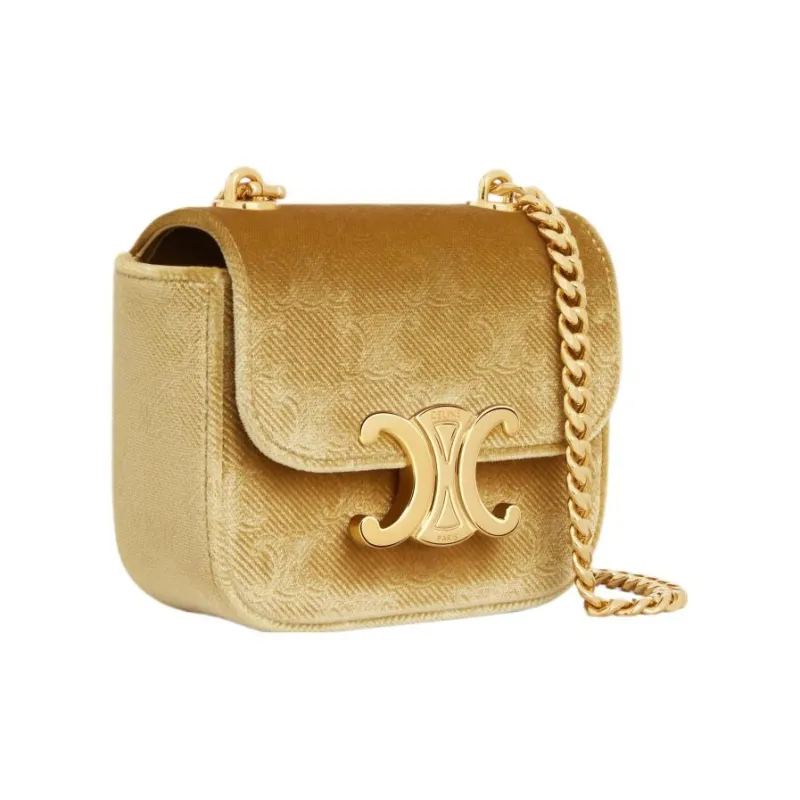 CELINE Velour Chain Bag Shoulder Bag Crossbody Bag Mini Women's Gold-1