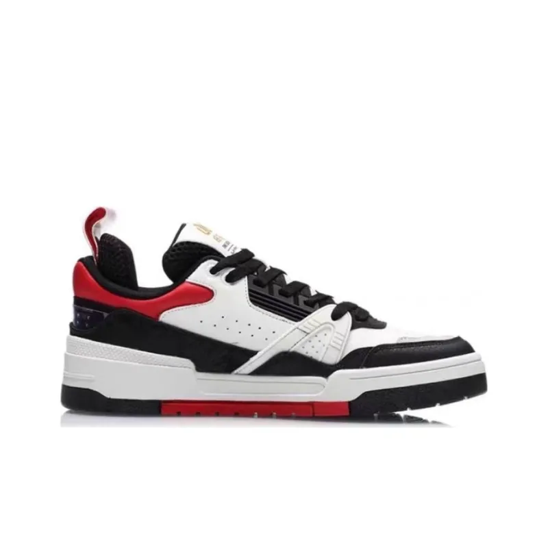 LiNing 001 Legend Begins Anti Slip And Wear Resistant Lightweight Low Top Skateboard Shoes Men's Black White Red-1