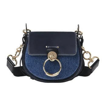 Chloe Tess Denim With Calfskin Shoulder Bag Crossbody Bag Small Size Women's Denim