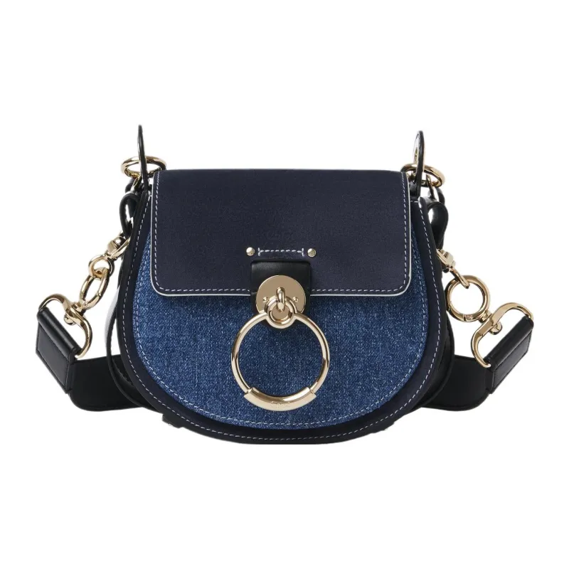 Chloe Tess Denim With Calfskin Shoulder Bag Crossbody Bag Small Size Women's Denim-0