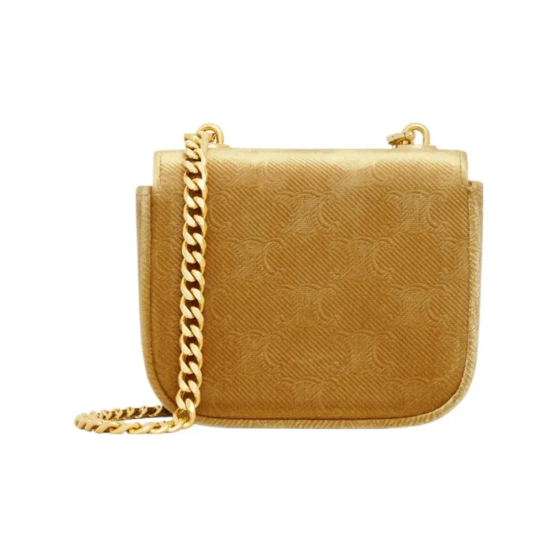 CELINE Velour Chain Bag Shoulder Bag Crossbody Bag Mini Women's Gold-2