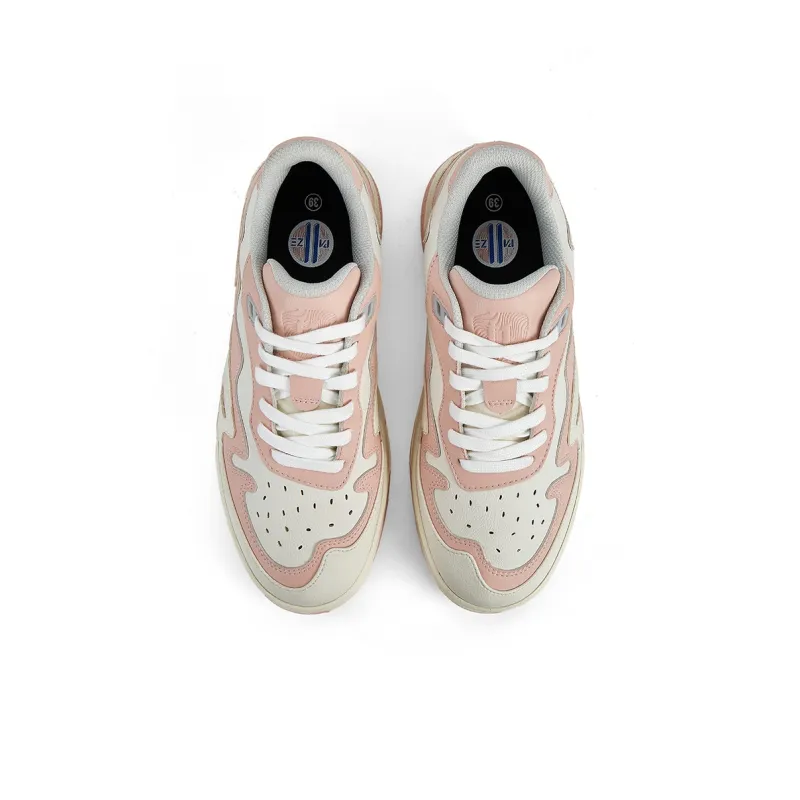 PAUZE Flame Anti Slip Wear Resistant Low Top Skateboard Shoes Unisex Beige Pink-3